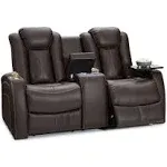 Seatcraft Omega Home Theater Seating - Living Room - Leather Gel - Power Recline - Power Headrests - USB Charging - Lighted Cup Holders - Center Storage Console (Loveseat, Brown)