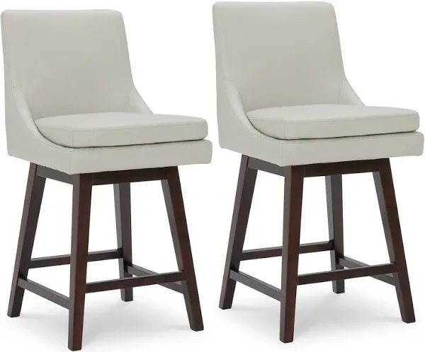 CHITA Counter Height Swivel Bar Stools with Back Set of 2, FSC Certified Upholstered Faux Leather Swivel Barstool, 26.8" H Seat Height, PU Leather in Creamy Gray