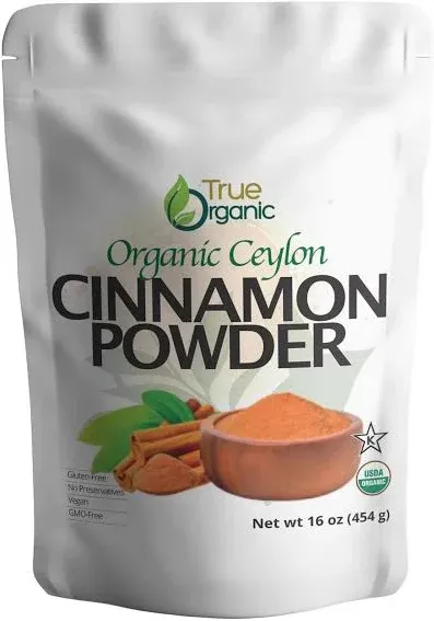 True Organic Ceylon Cinnamon Powder 1 Pound Bulk Bag Certified Organic USDA Kosher Certified Non-GMO Organic Cinnamon Powder Ground Cinnamon Pure CE