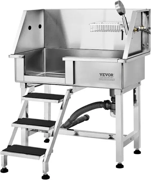 VEVOR 38 Stainless Steel Dog Grooming Tub with Stairs Left