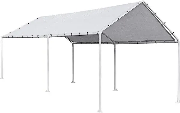 Quictent 10’x20’ Heavy Duty Carport Car Canopy Galvanized Car Boat Shelter with Reinforced Steel Cables-Silver Gray