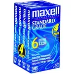 NEW Maxell Standard Grade T-120 6 hour Blank VHS Video Cassette Tapes 4 pack New