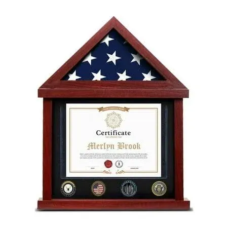 Flag Display Case Military Shadow Box For Certificate and Pins New Flybold