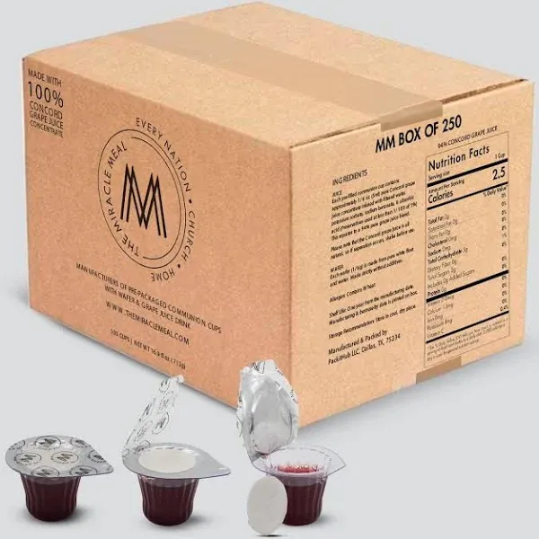 The Miracle Meal Pre-filled Communion Cups &amp; Wafer Set - Box of 250 with 100%...