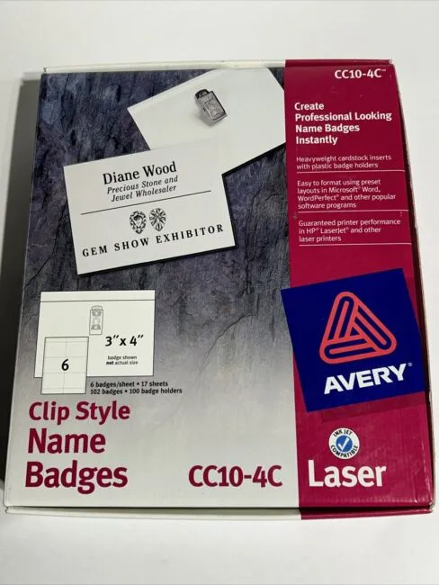 Avery Top-Loading Garment-Friendly Clip-Style Name Badges, 3" x 4", 50 Badges (74536)