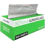 500 Count Pre-Cut Deli Aluminum Foil Sheets, 9” Heavy Duty Pop Up Foil Sheets for Restaurant, Disposable Food, Tin Foil Sheets for Burrito, Hot Dog