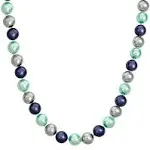 Blue Tone Grey Imitation Pearl Strand Necklace Silver Plated 20inch