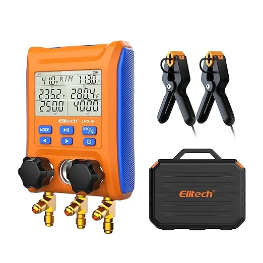 Elitech Digital Manifold Gauge 2-Way Valve with Thermometer Clamps for HVAC S...