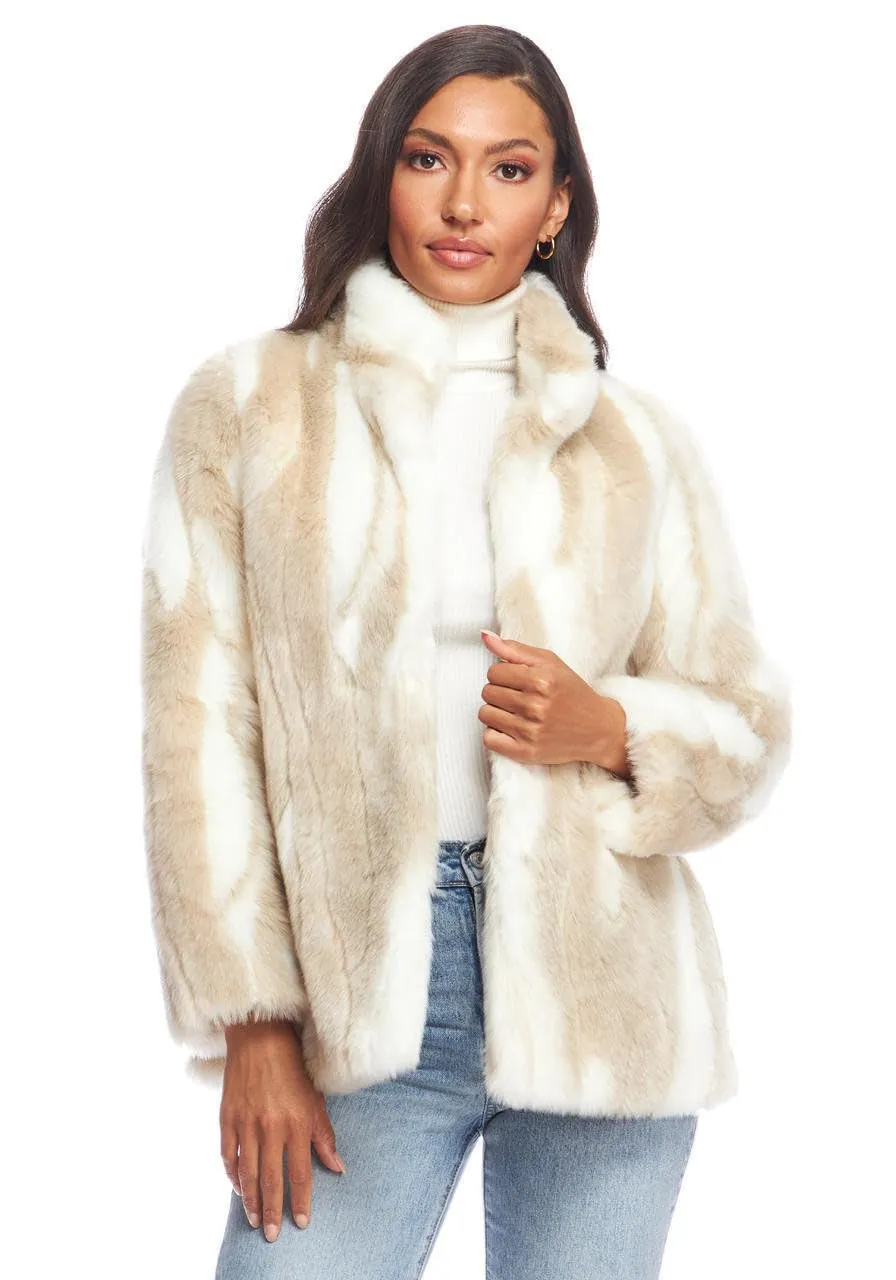 DONNA SALYERS FABULOUS FURS Shawl Collar Faux Fur Coat