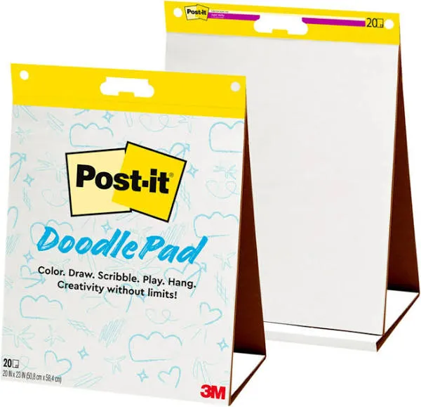 Post-it Doodle Pad, Portable Art Easel, Self-Stick Tabletop Easel Pad, 20 in x 23 in, 20 Sheets/Pad, 2 Pads/Pack (563R-DP)