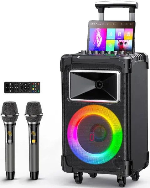 JYX Karaoke Machine, 10" Woofer Big Bluetooth Karaoke Speaker, Portable Party Speaker with 2 Wireless Mics, Party Lights & Bass/Treble/Echo Adjustment, Supports Vocal Cut, TWS/Bluetooth/REC/USB/TF/AUX