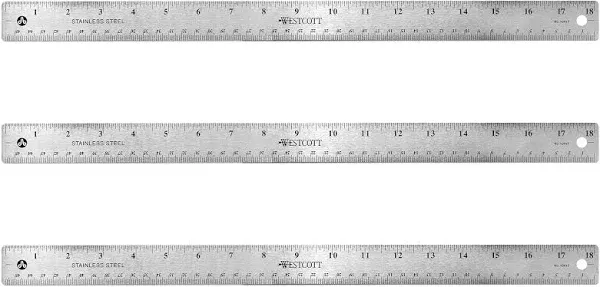 Metal Ruler Set - Stainless Steel - Non-Slip Cork Base - 18 in - 3 Pack