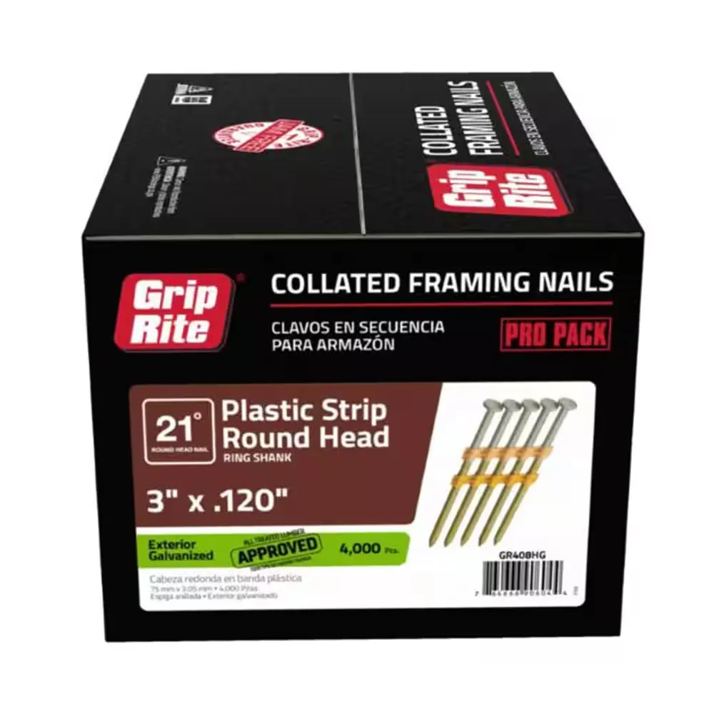 Grip-Rite GR408HG Plastic Strip Framing Nails, Hot Galvanized