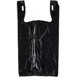 Carry-Out Plastic Bag-Black Plain T-Shirt Bag 11.5&#034;x6.5&#034;x21.<wbr/>5&#034; 0.6 ML (Black,...