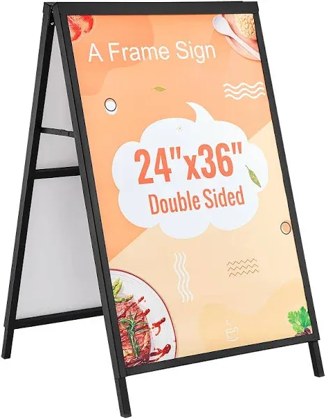 VEVOR A Frame Sidewalk Sign, 24x36 inch Heavy Duty Slide-in Signboard Holder, Double-Sided Folding Sandwich Board Signs, Steel