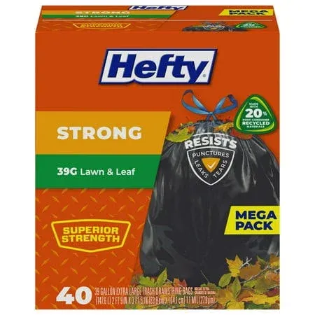 Hefty Strong Drawstring Bags, Lawn & Leaf, Extra Large, 39 Gallon, Mega Pack - 38 bags