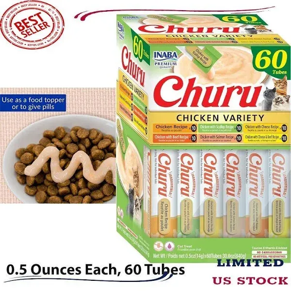 Bundle: Churu Tuna Creamy Puree + Chicken Variety Pack Lickable Cat Treats