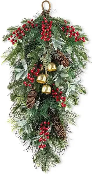 Glitzhome 26"H Berry, Pinecone and Bell TeardroGarland