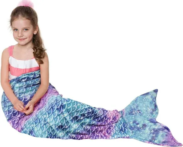 Catalonia Kids Mermaid Tail Blanket, Super Soft Plush Flannel Sleeping Snuggle Blanket for Girls, Rainbow Ombre, Fish Scale Pattern, Gift Idea