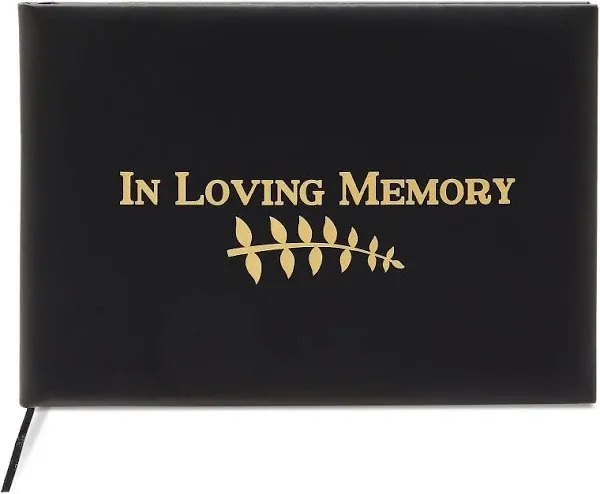 Black Funeral Guest Book for Memorial Service with 130 Pages, Gold Foil In Lo...