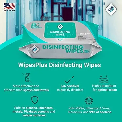 WipesPlus Disinfecting Wipes-960 Total Industrial Strength Wipes-12 Packs of 80