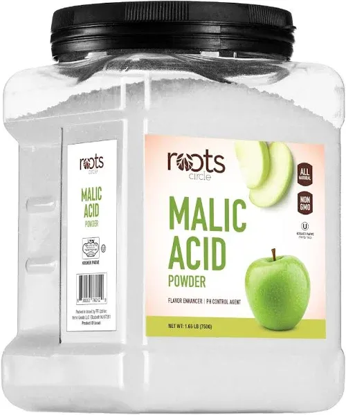 Roots Circle Malic Acid Powder - Bulk 1 Pack of 26.45 oz | Premium Food Grade, Gluten-Free, Non-GMO Ideal for Flavor Enhancer, Winemaking, & Cleaning