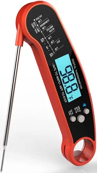 Meat Thermometer,Instant Read Digital Kitchen Thermometer for Cooking, with Backlit & Reversible Display, Magnet, Waterproof, and Foldable Probe (Red)