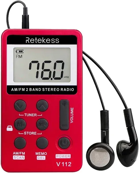 Retekess V112 Pocket FM/AM Radio 10 Receivers Digital Rechargeable Walking Sport