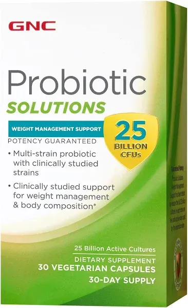 GNC Probiotic Solutions Weight Management Support with 25 Billion CFUs | Contains Clinically Studied Strains of Live, Active Probiotic Cultures, Veget