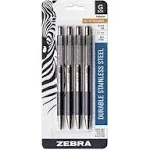 Zebra® Pen STEEL 3 Series G-350 Retractable Gel Pens, Pack Of 4, Medium Point, 0.7 mm, Black Barrel, Black Ink