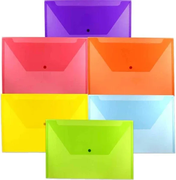 JAM PAPER Plastic Envelopes with Snap Closure - Legal Booklet - 9 3/4 x 14 1/2 - Assorted Colors - 6/Pack