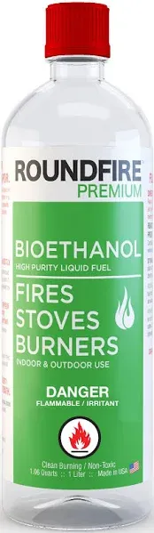 ROUNDFIRE Premium Tabletop Fireplace Fuel - 1 Liter Ethanol for Fire Pits and Table Top Fireplaces