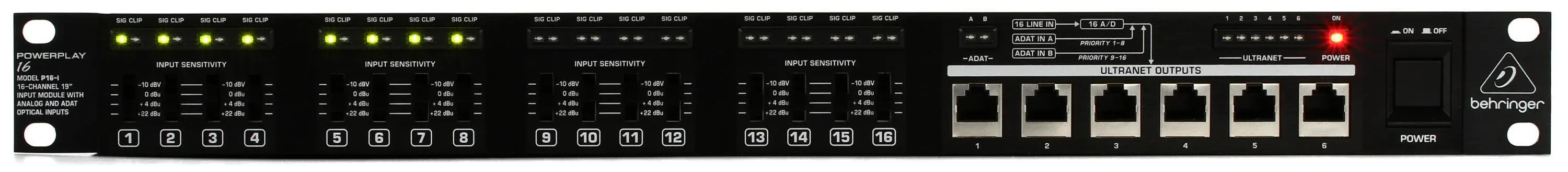 Behringer P16-I 16-Channel 19'' Input Module with Analog and ADAT Optical Inputs | Reverb