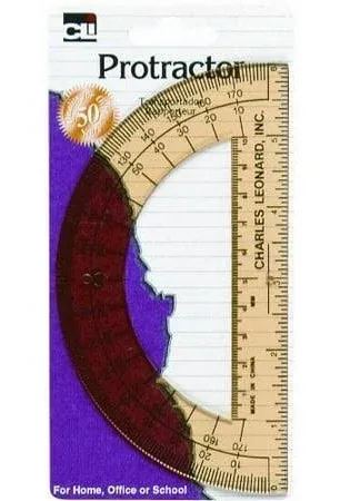 Charles Leonard Protractor, Open Center, 6 Inch, Clear Plastic in Assorted Colors, 1 Each (80600)