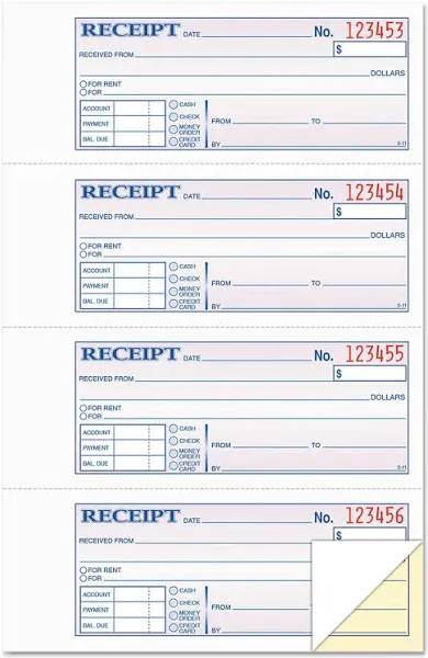 TOPS 7-1/8" x 2-3/4" 400-Page 2-Part Money & Rent Receipt Book