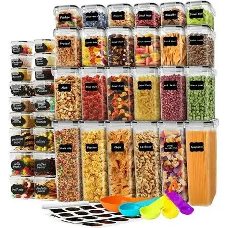 stusgo 42 Pcs Airtight Food Storage Containers Set with Lids, BPA Free Clear Pantry Canister for Kitchen and Pantry Organization,Plastic Canisters for Cereal, Dry Food and Sugar,Includes 50 Labels