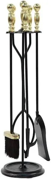 Minuteman International Sutton 5-piece Fireplace Tool Set, Polished Brass and Black, Large