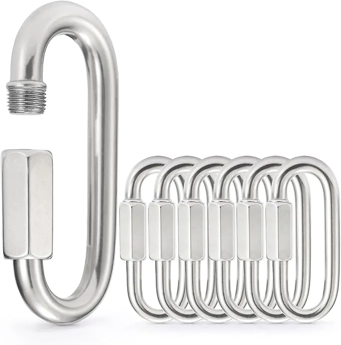 sprookber Stainless Steel Chain Quick Links - 304 Stainless Stee Chain Connector, Screw Carabiner, Chain Hooks, Set of 6