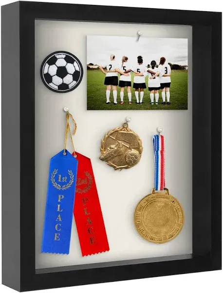 Americanflat 8.5x11 Shadow Box Frame with Shatter-Resistant Glass - Silhouette Collection - Large Shadow Box Display Case for Tabletop and Wall Display - Black with Soft Linen Back