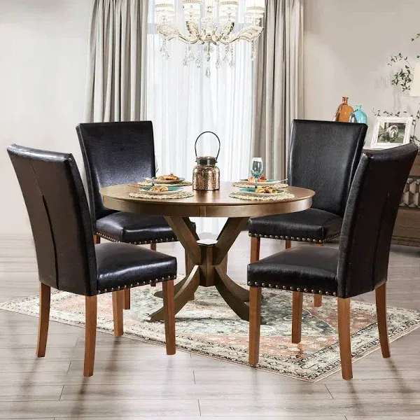 Jesonvid Faux Leather Upholstered Parsons Dining Chair Trim Set of 2 Kitchen Chairs Dining