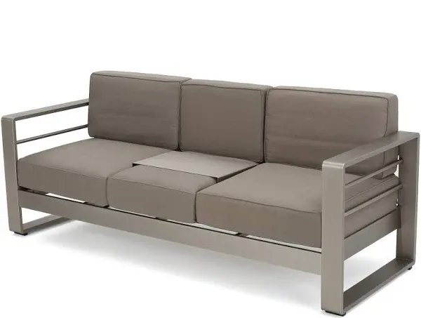 Crested Bay Outdoor Aluminum Khaki Sofa with Tray