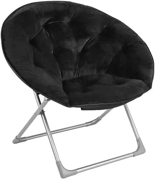 Basics Faux Fur Saucer Shaped Chair with Foldable Metal Frame Black