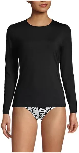 Lands' End Women's Long Crew Neck Long Sleeve Rash Guard UPF 50 Sun Protection Swim Tee