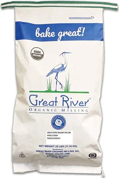 Great River Organic Milling, Whole Grain, Whole Hulled Barley, Organic, 25-Pound