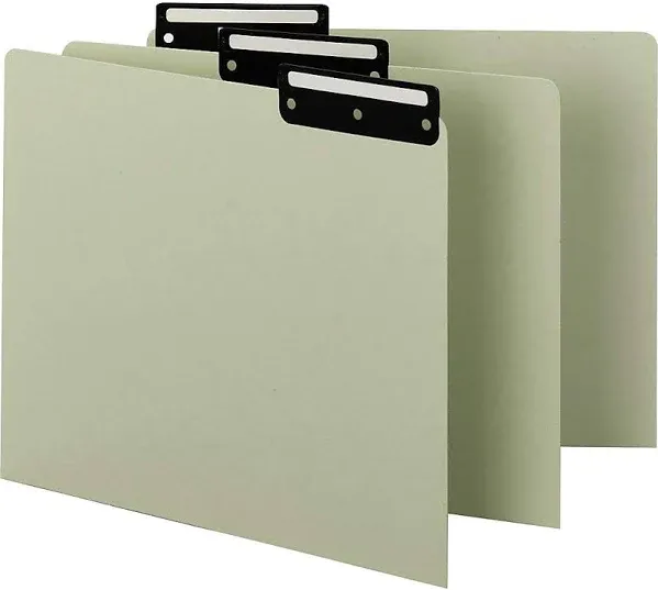 Smead Pressboard Guides, Flat Metal 1/3-Cut Tab with Insert (Blank), Letter Size, Gray/Green, 50 per Box (50534)