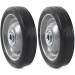 (2-Pack) 8&#034; x 2&#034; Flat Free Solid Rubber Tire and Wheel, 3/4&#034; &amp; 5/8&#034; &amp; 1/2&#034; Ax...