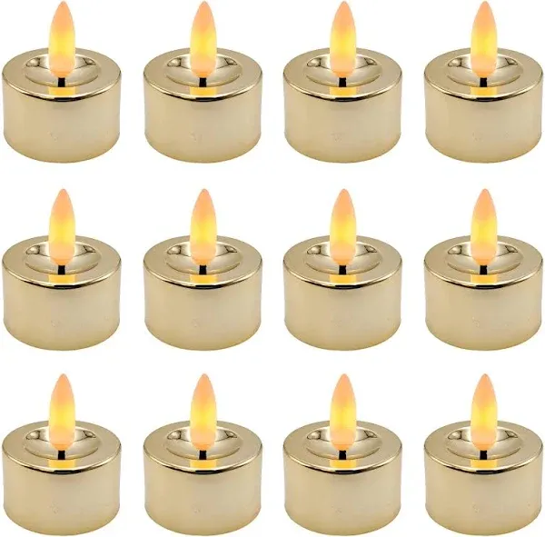 LumaBase Battery Operated 3D Wick Flame Tea Lights, White - Set of 12