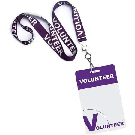 Bulk 25 Pack - Volunteer Lanyards with Badges - Identification for Volunteers - Heavy Duty Plastic Name Tags with Breakaway Lanyard for Church, Events