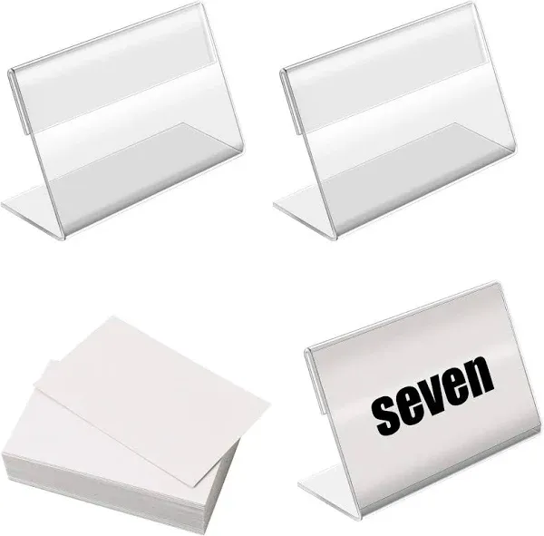 50pack Mini Clear Sign Display Holder with Blank Labels,3.2*2.2 Inch Horizont...