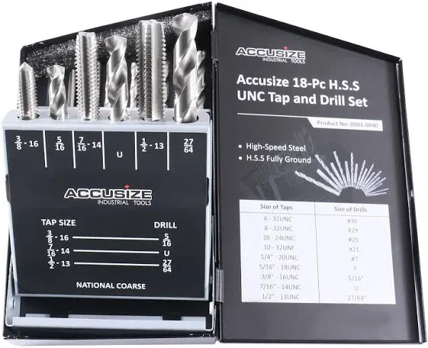 Accusize Industrial Tools 18 PC H.s.s. Tap and Drill Set